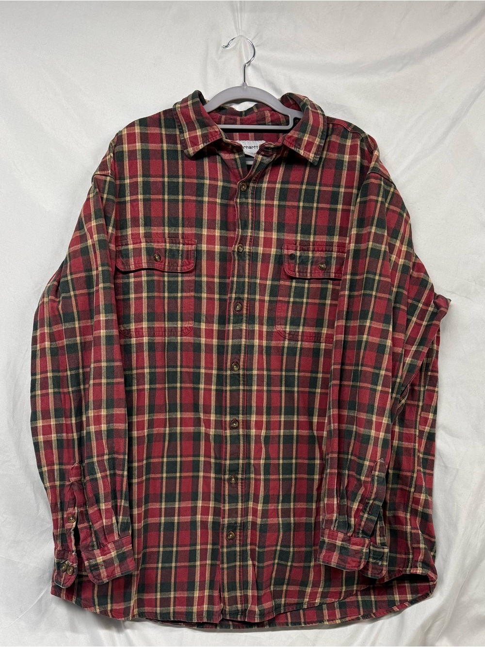 Carhartt Red & Green Flannel Plaid Button-Down Shirt